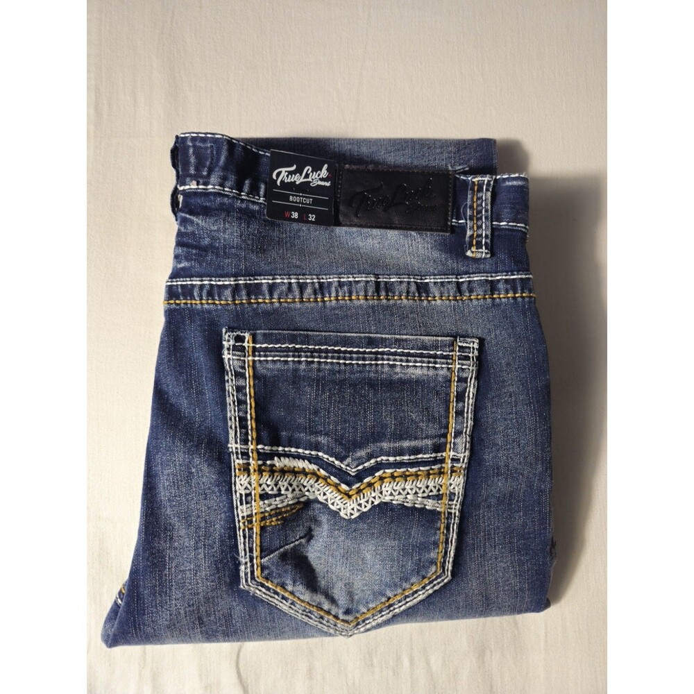 True Luck Men's Classic Stretch Bootcut Jeans Medium Wash Denim
